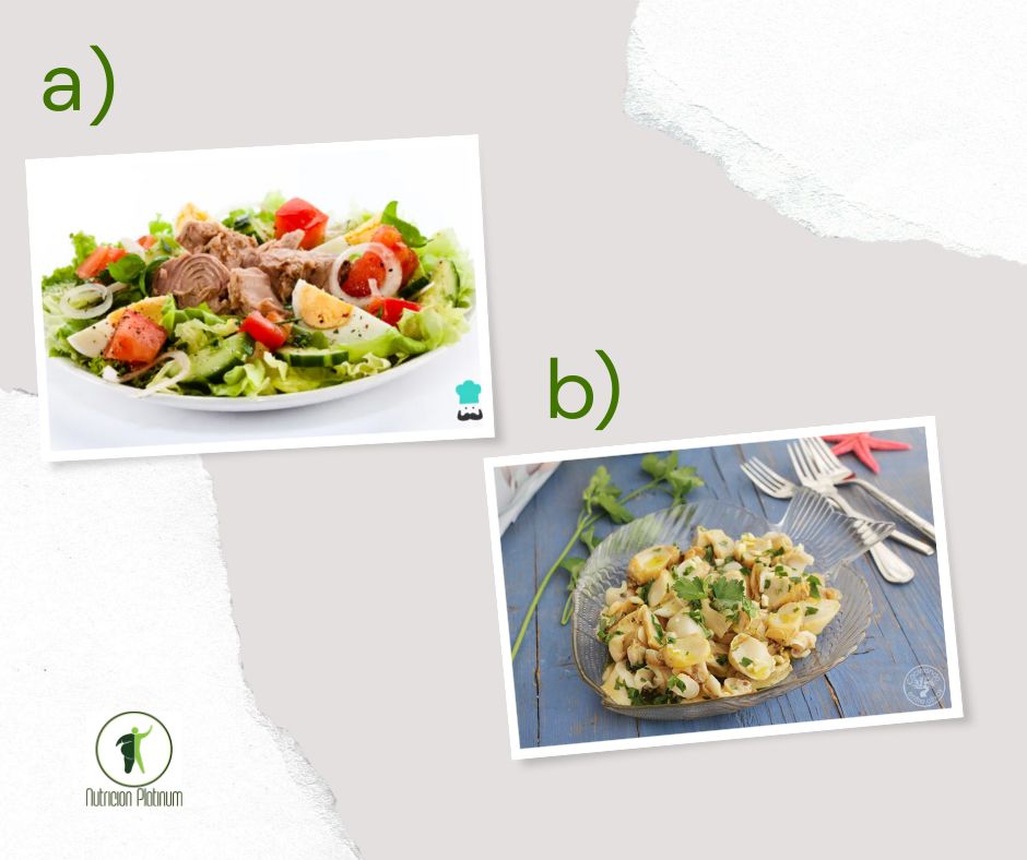 Ensalada de verduras variadas con caracola al ajillo.